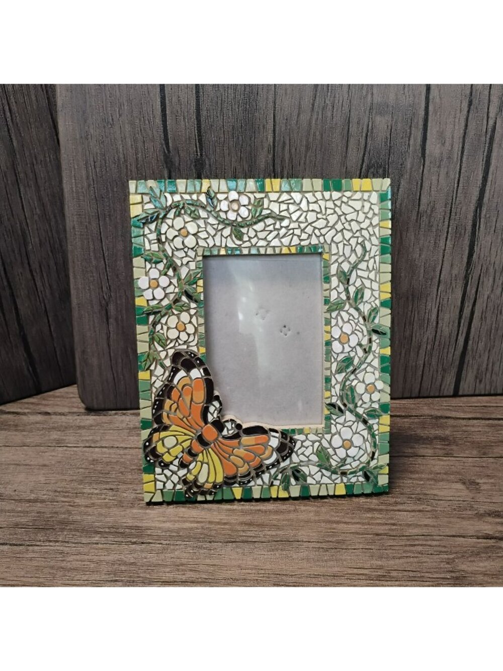 Mosaic Photo Frame, Butterfly & Floral Design - 7"x5" Frame for 4"x6" Photo